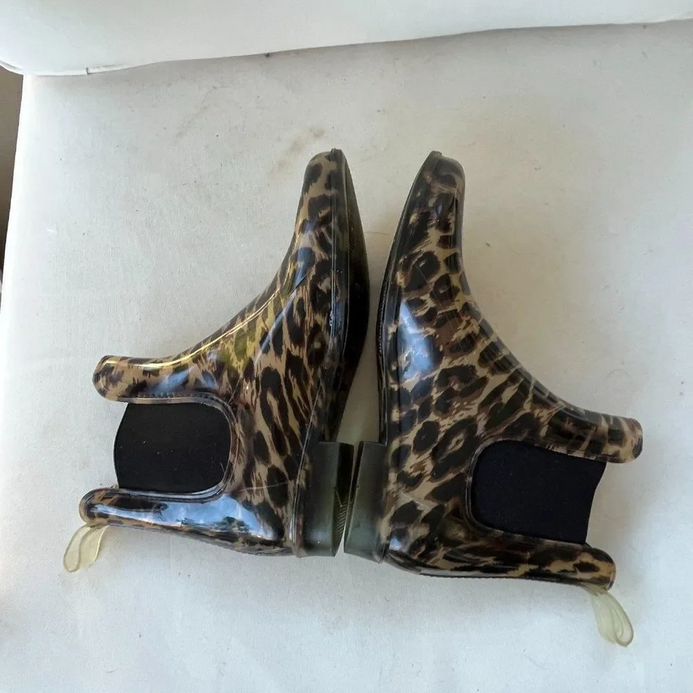 J. Crew Leopard Print Rain Chelsea Boots - Black Elastic